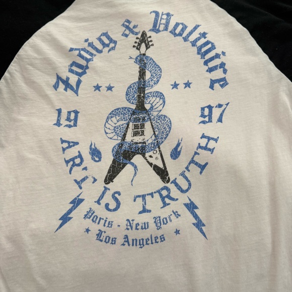 Zadig & Voltaire Kids Rock n Roll Black and White Raglan Shirt - Picture 5 of 7